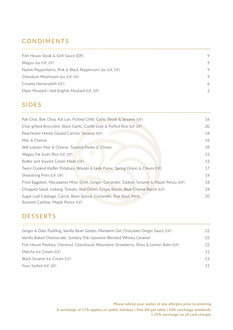 Menu, Fish House Steak & Grill