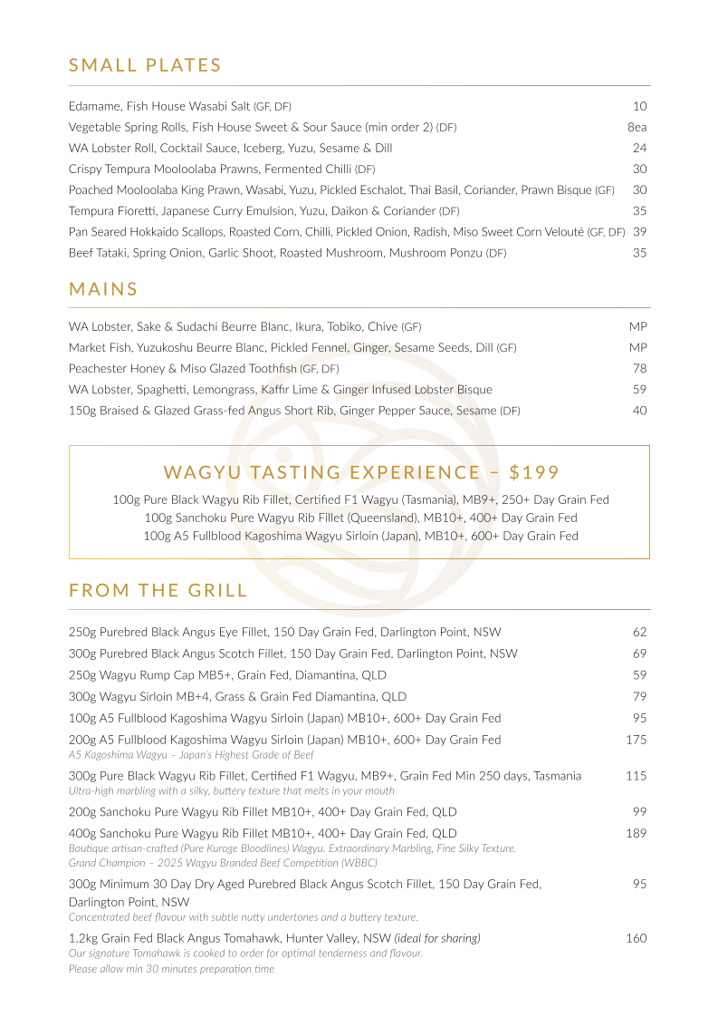 Menu, Fish House Steak & Grill