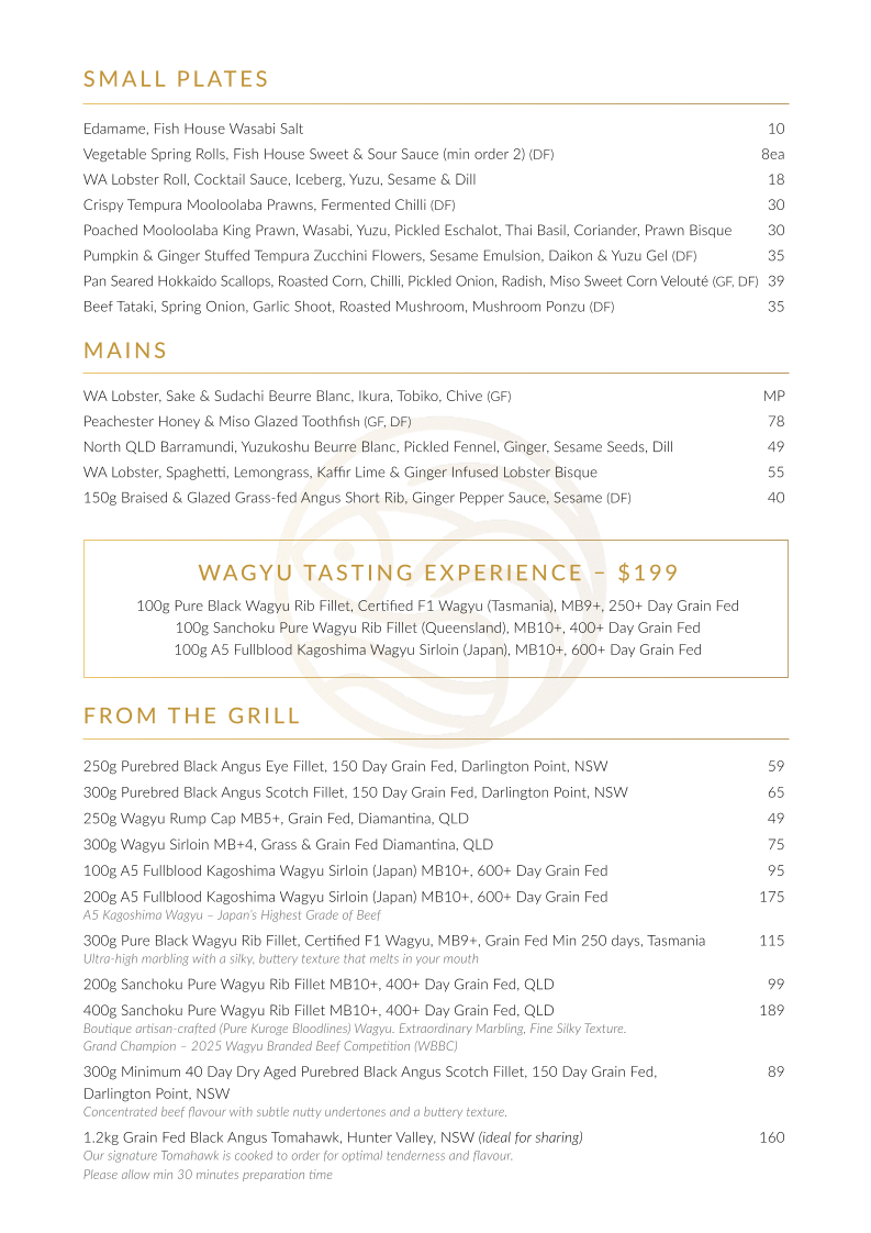 Menu, Fish House Steak & Grill