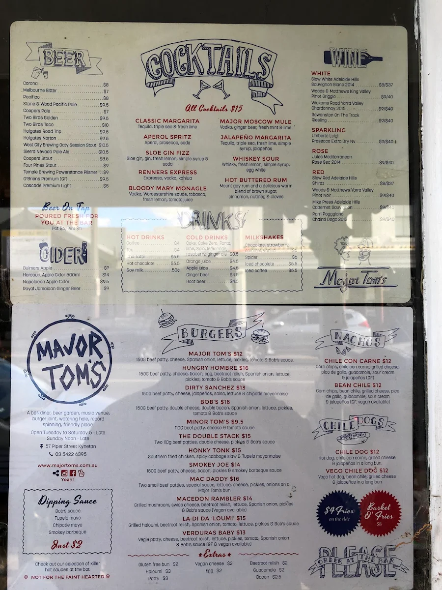 Menu, Major Tom's