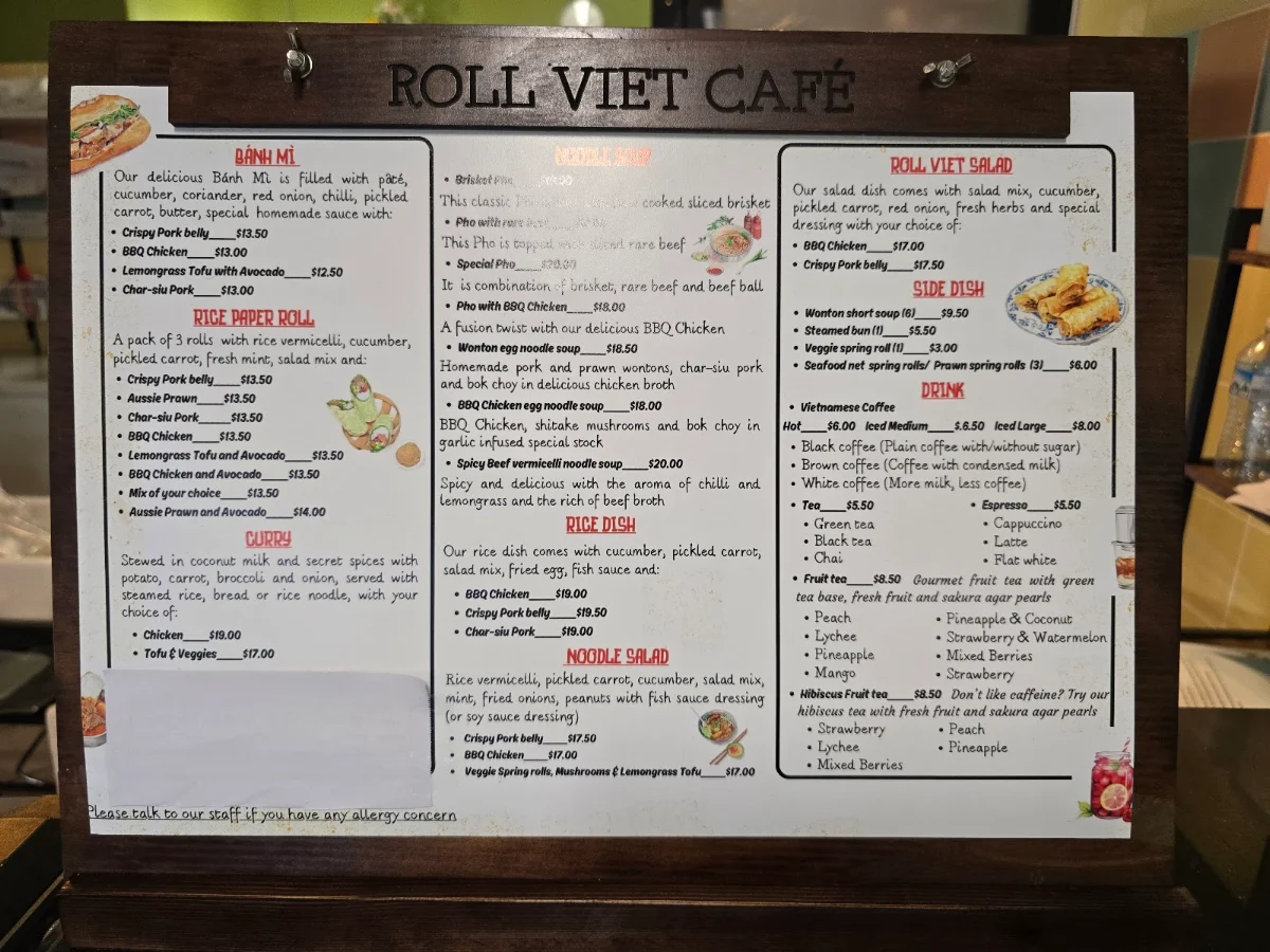 Menu, Roll Viet Café