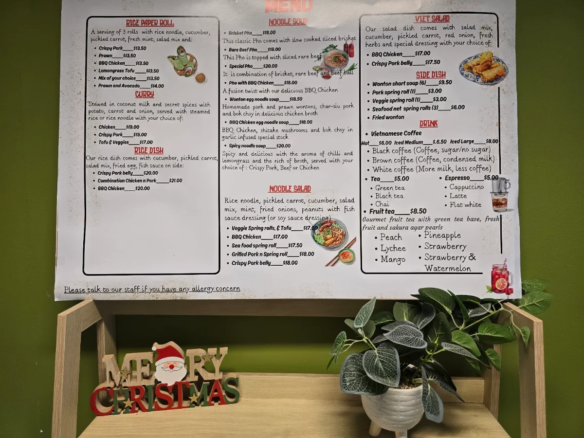Menu, Roll Viet Café