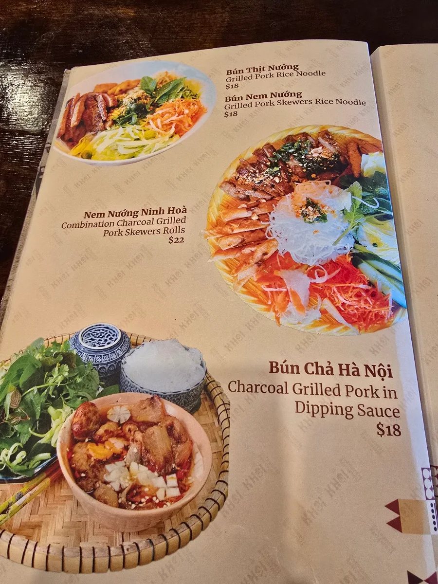 Menu, Khoi Restaurant