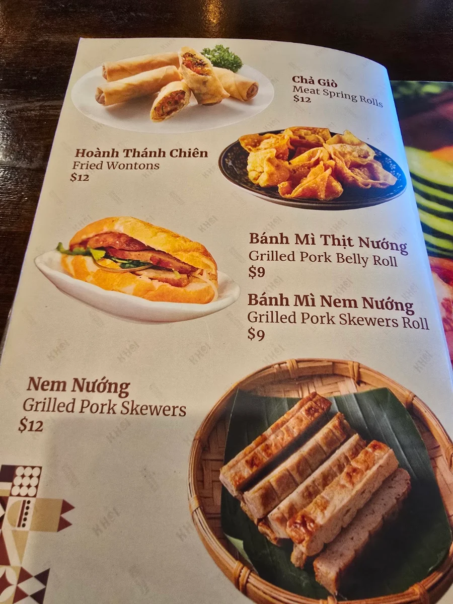 Menu, Khoi Restaurant