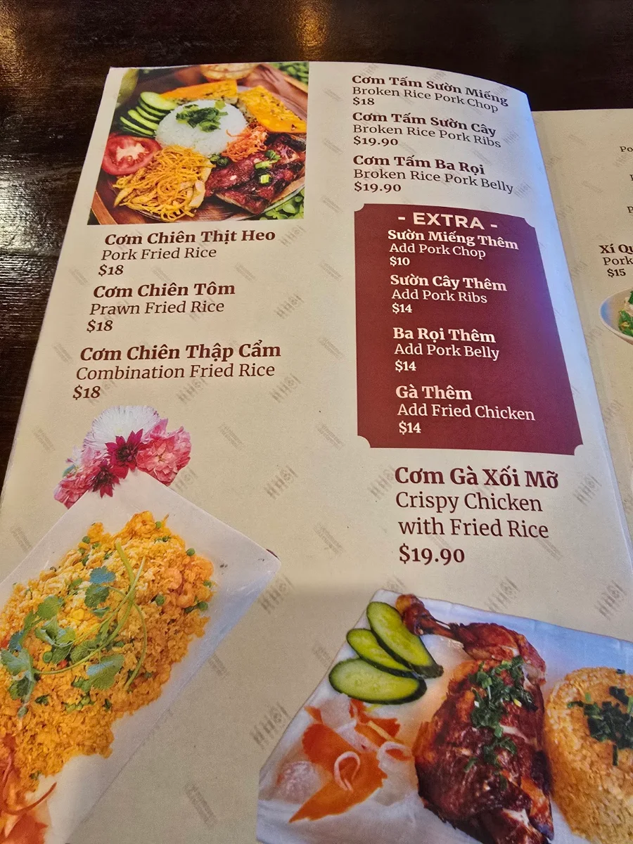 Menu, Khoi Restaurant