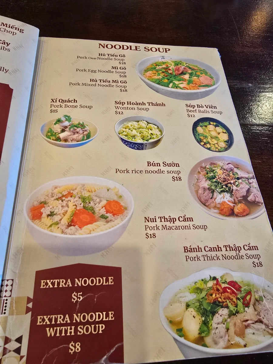 Menu, Khoi Restaurant