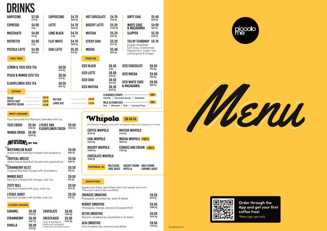 Menu, Piccolo Me Silverwater