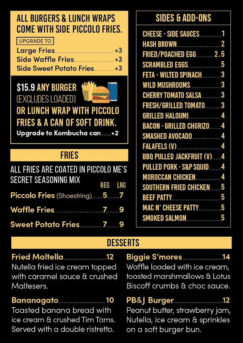 Menu, Piccolo Me Silverwater
