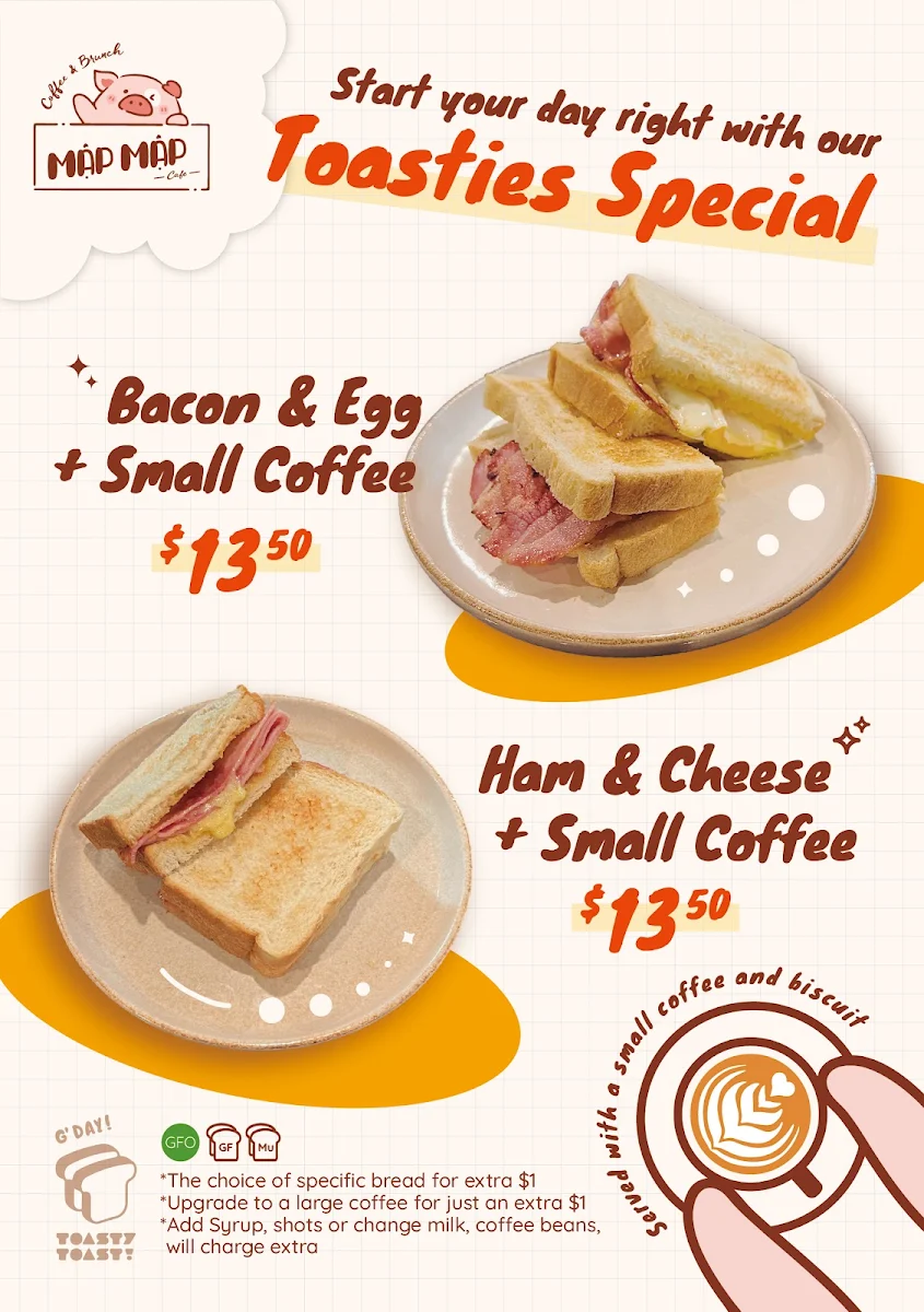 Menu, Mập Mập Cafe - The Piggy Coffee | Coffee, Brunch, Bánh mì, Phở