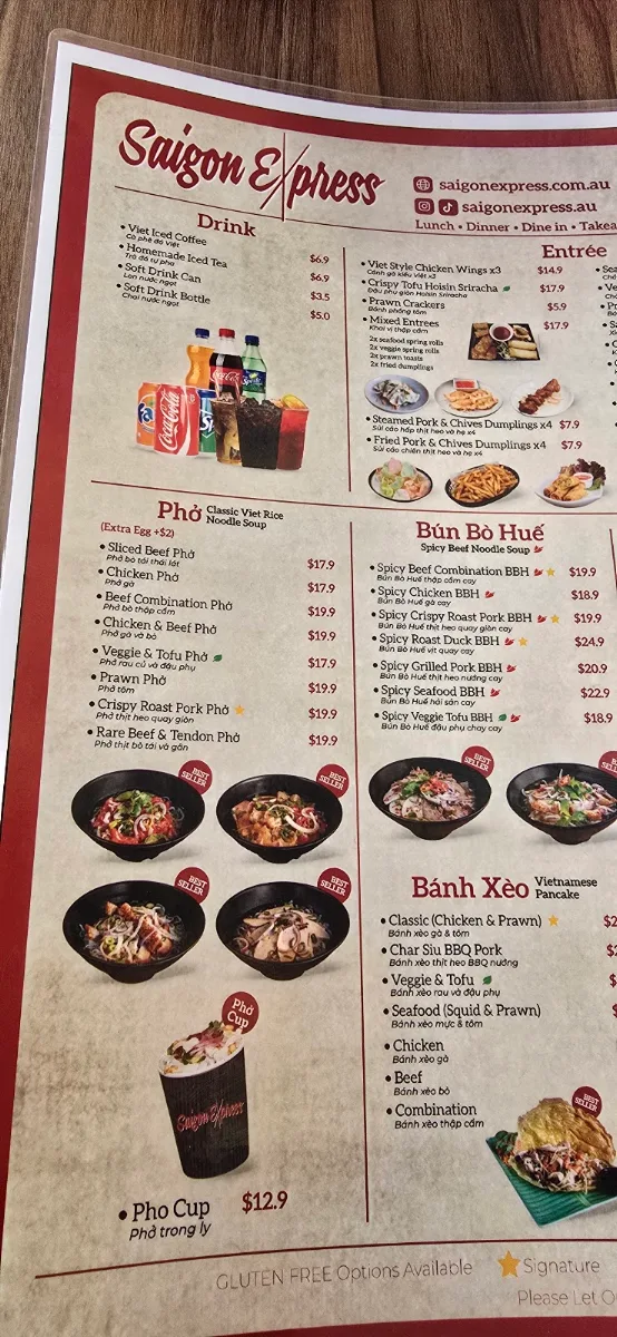 Menu, Saigon Express CBD Restaurant