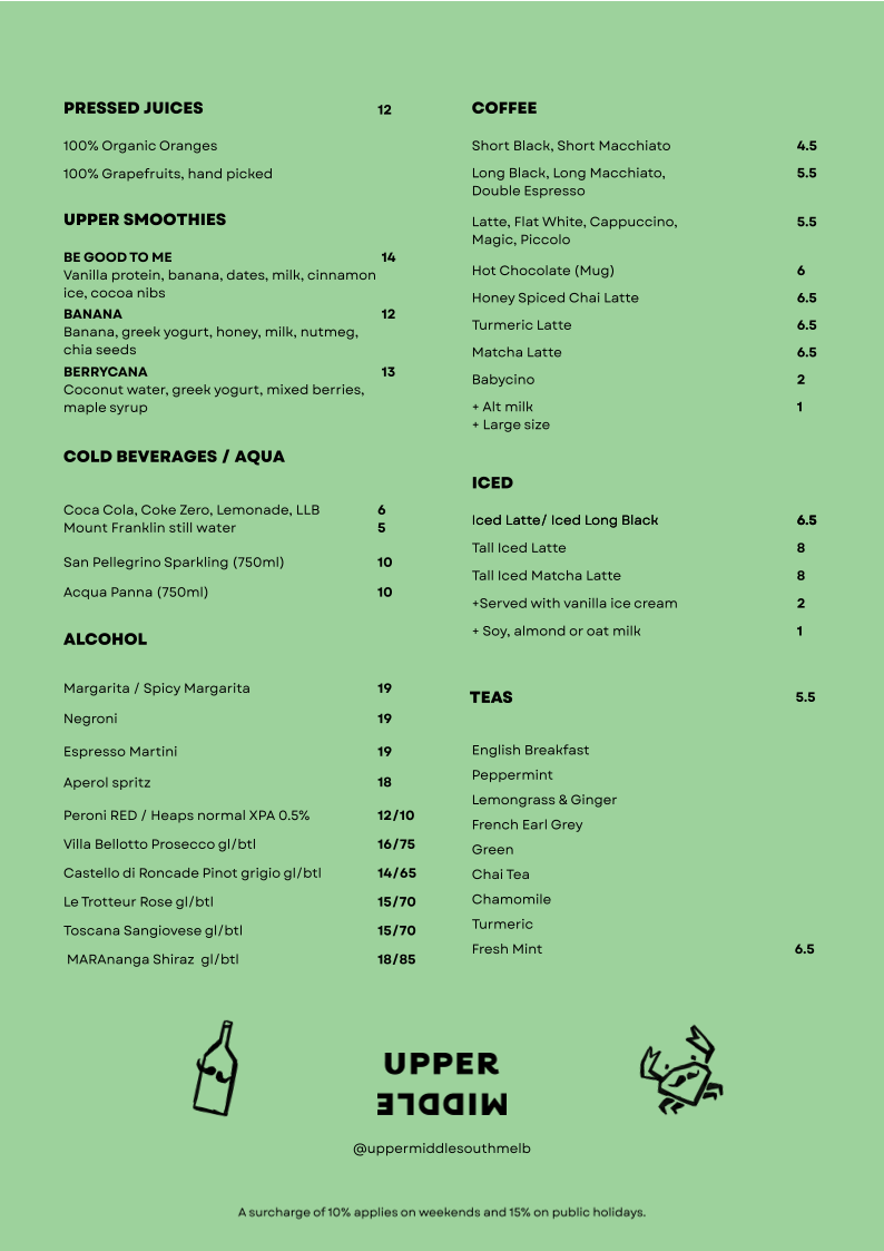 Menu, Upper Middle