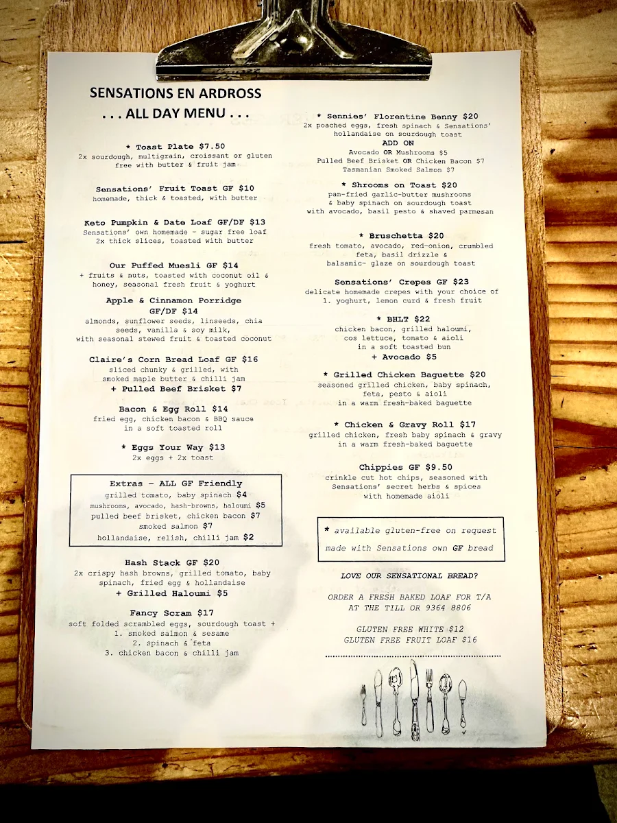 Menu, Sensations en Ardross