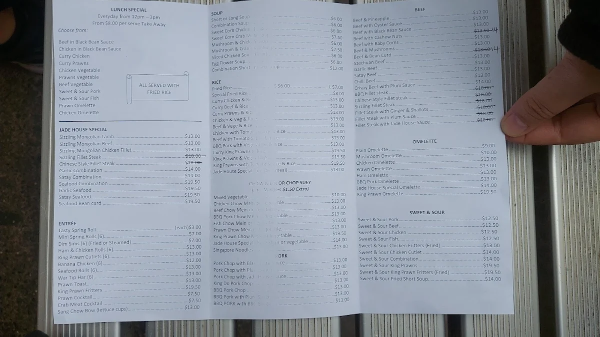 Menu, Jade House Chinese