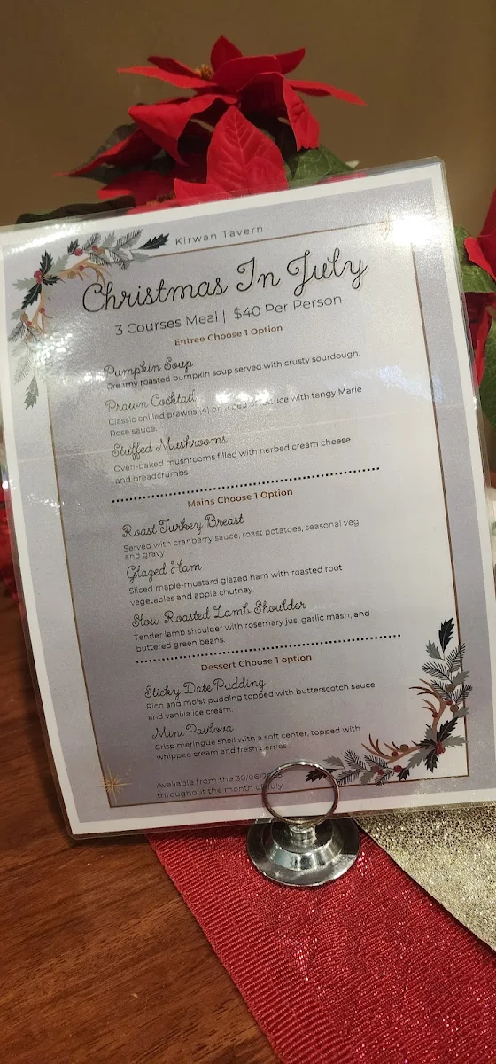 Menu, Kirwan Tavern
