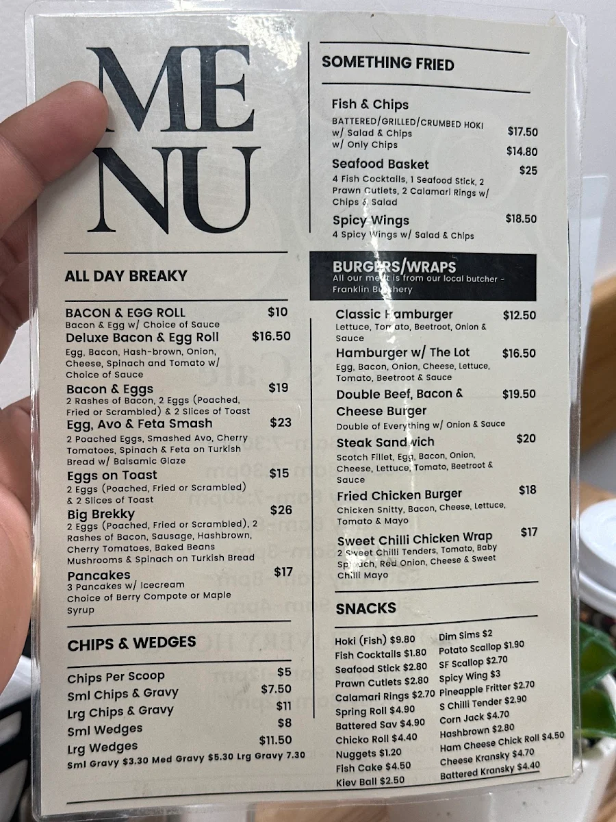 Menu, K&T's Cafe
