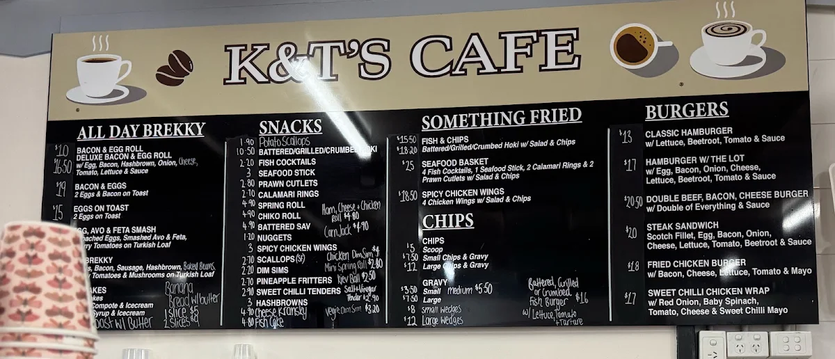 Menu, K&T's Cafe
