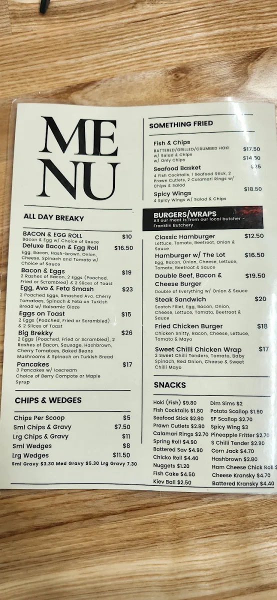 Menu, K&T's Cafe