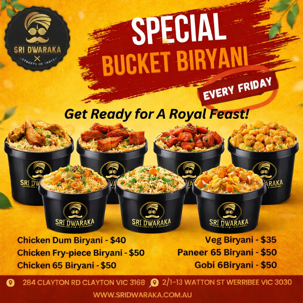 Menu, Sri Dwaraka, Clayton