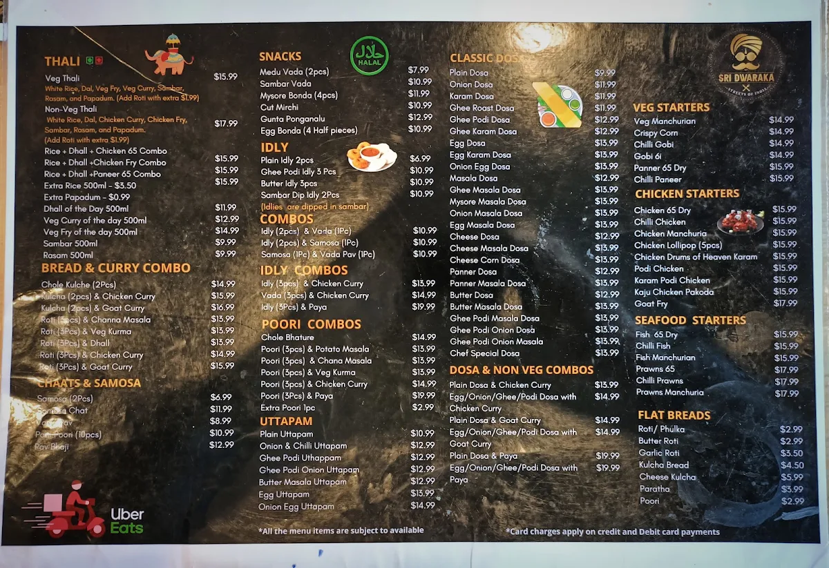 Menu, Sri Dwaraka, Clayton