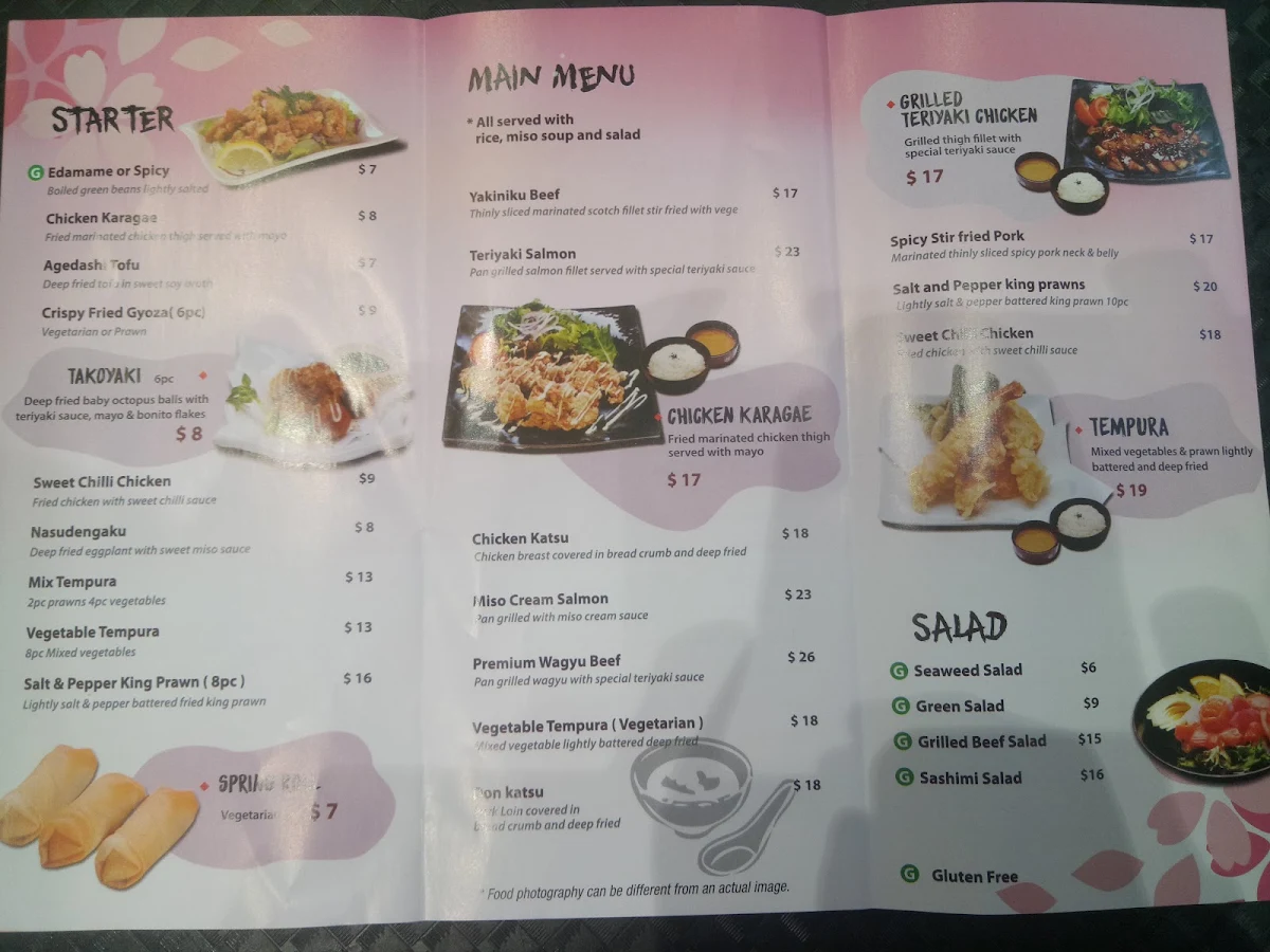 Menu, Inakaya Japanese restaurant