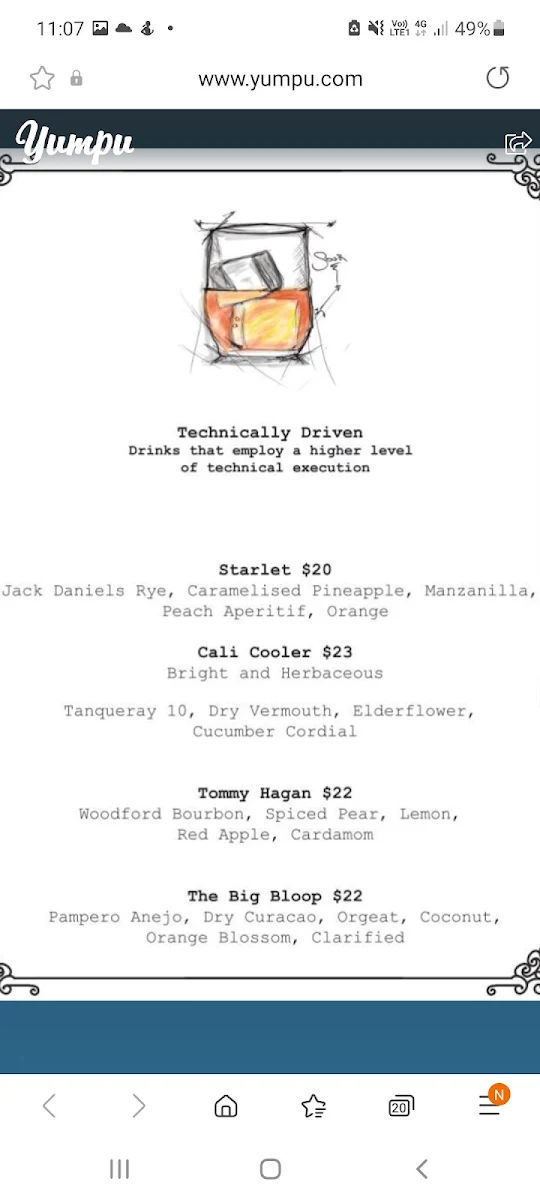 Menu, Dr Gimlette Brisbane