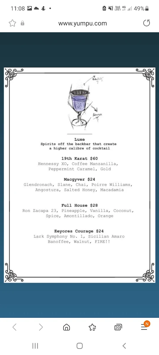 Menu, Dr Gimlette Brisbane