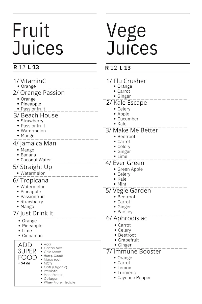 Menu, The Gardens 259
