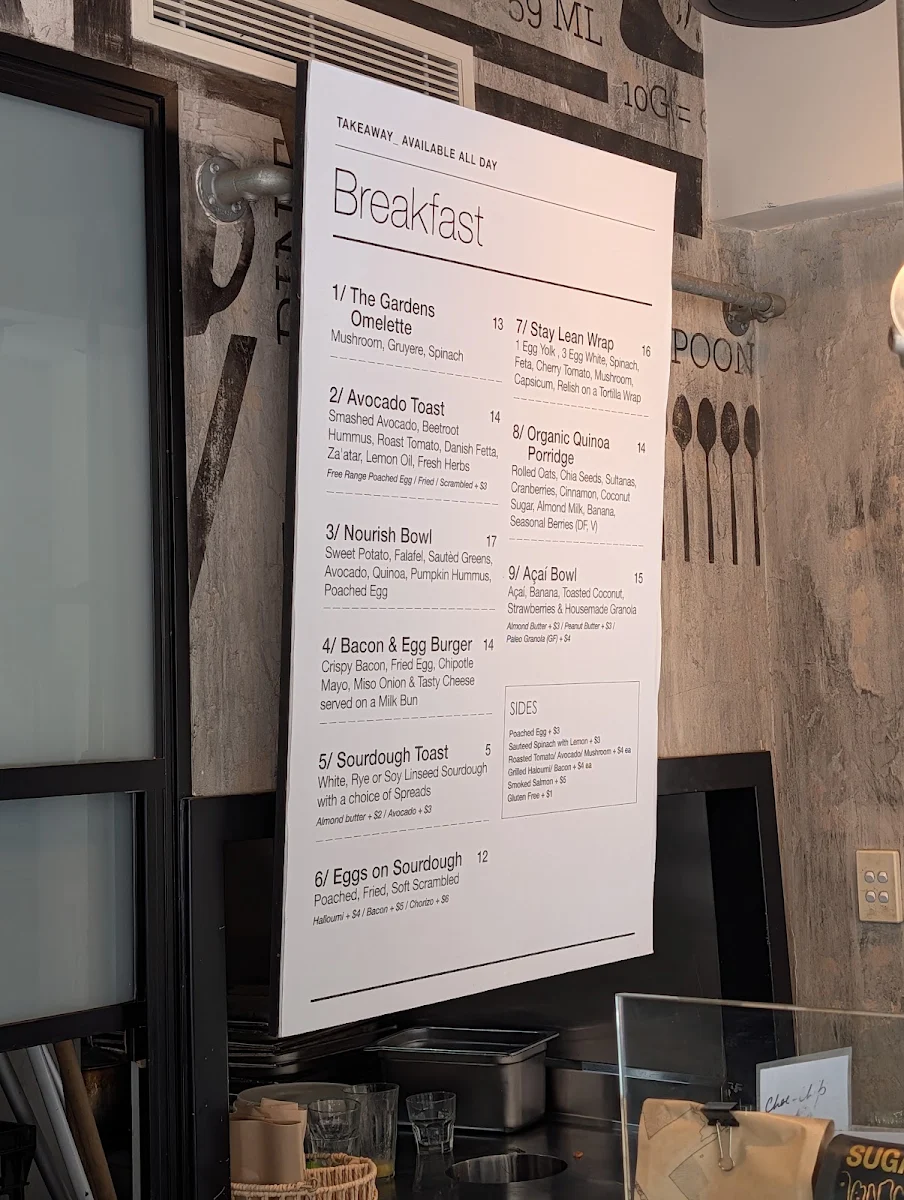Menu, The Gardens 259