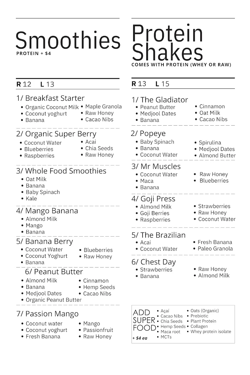 Menu, The Gardens 259