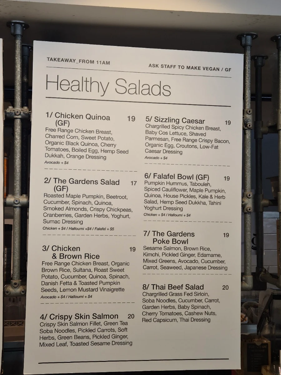 Menu, The Gardens 259