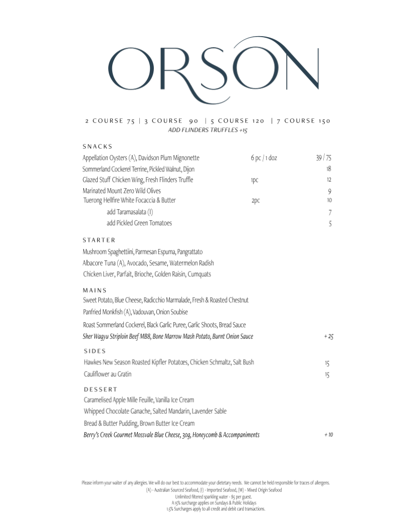 Menu, Orson