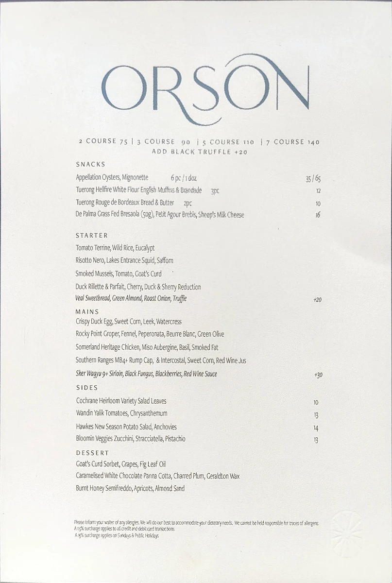 Menu, Orson