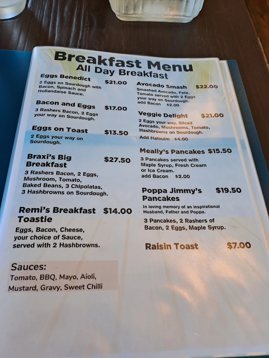 Menu, Remis by the bay cafe and carvery