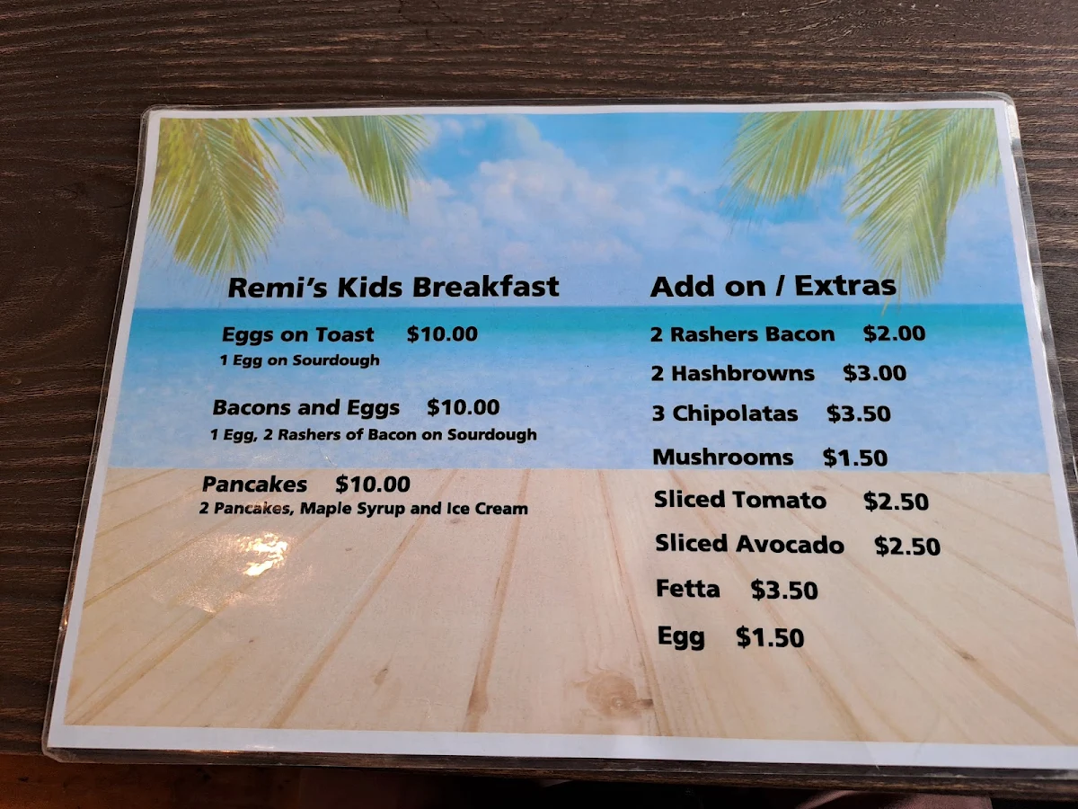 Menu, Remis by the bay cafe and carvery