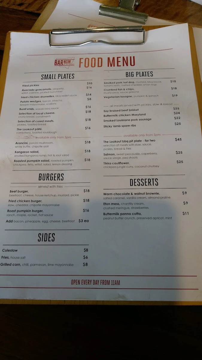 Menu, The Lookout Echo Point