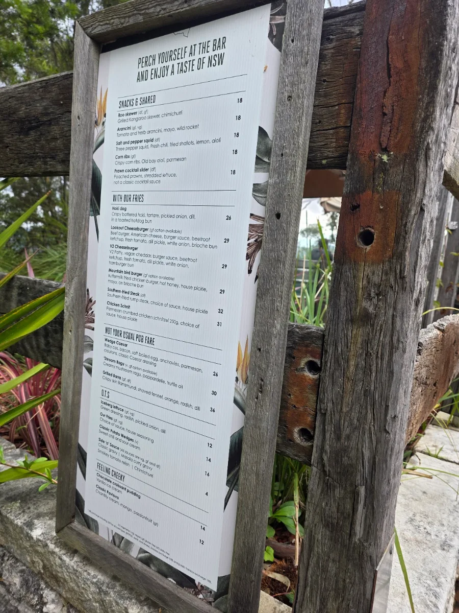 Menu, The Lookout Echo Point