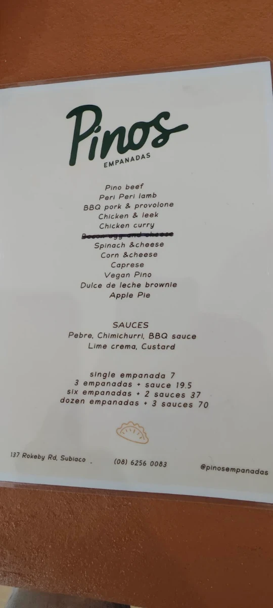 Menu, Pinos Empanadas