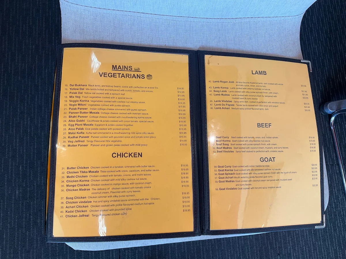 Menu, Bukhara Indian Tandoori Restaurant