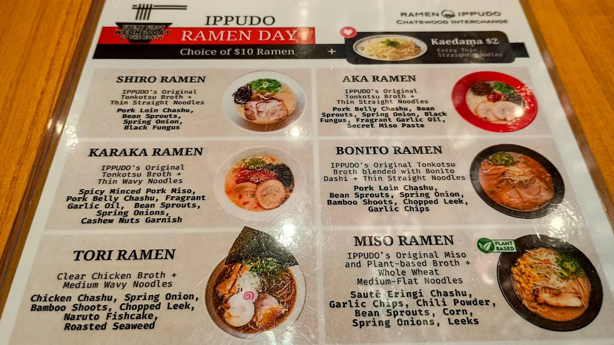 Menu, Ramen IPPUDO Chatswood