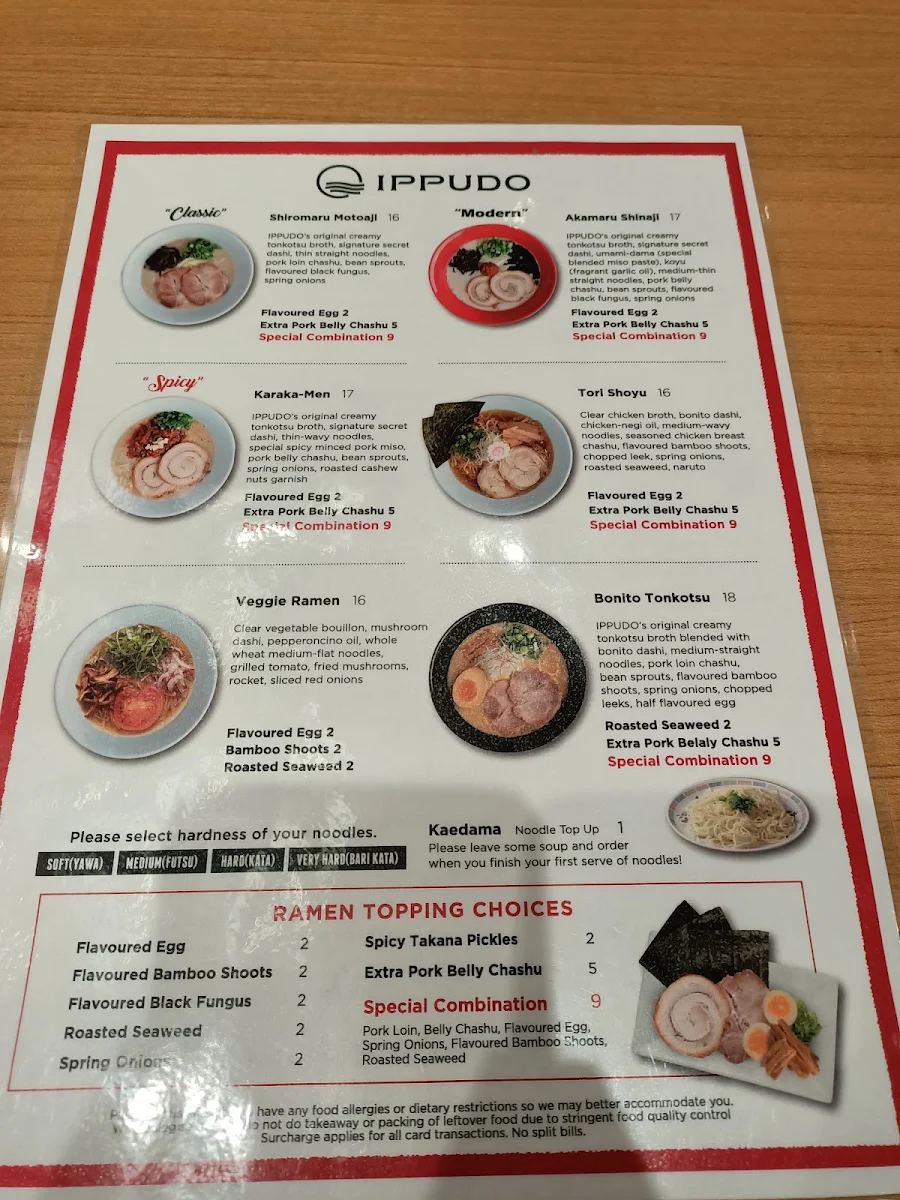 Menu, Ramen IPPUDO Chatswood