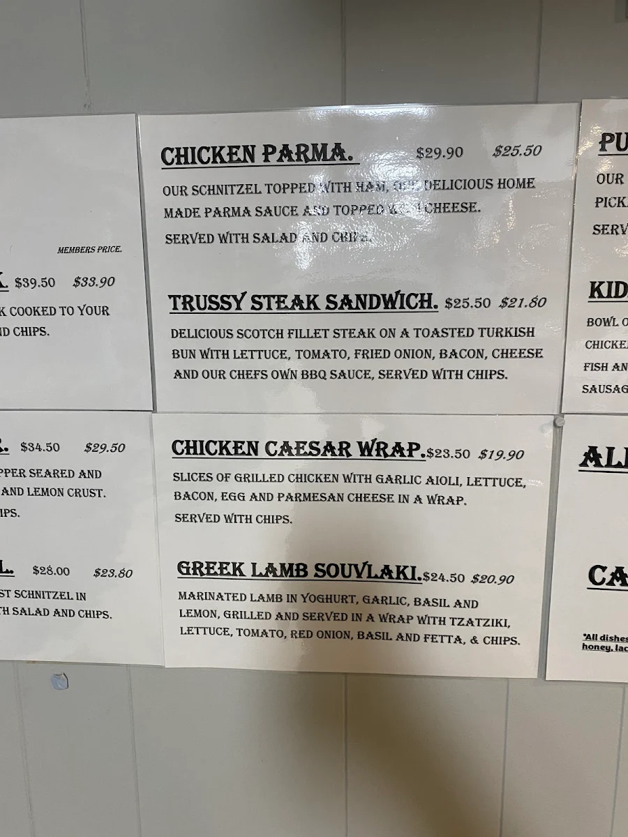 Menu, Trussy Restaurant/Bar