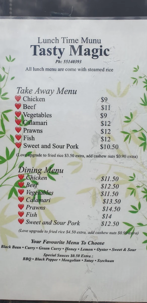Menu, Tasty Magic Chinese Restaurant