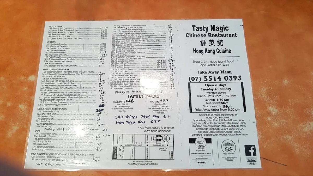 Menu, Tasty Magic Chinese Restaurant