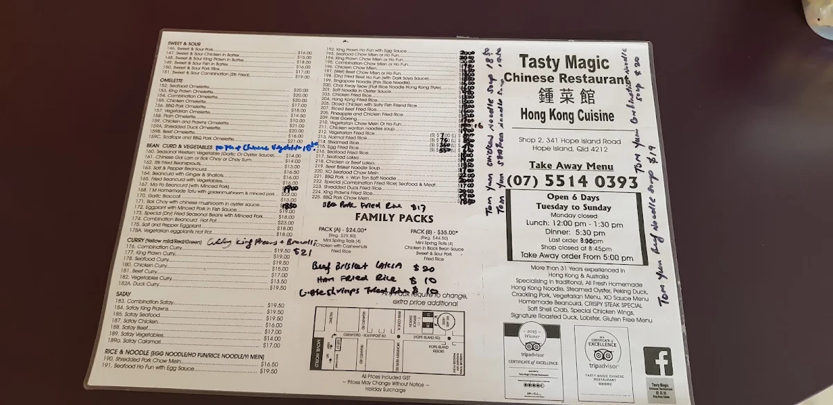 Menu, Tasty Magic Chinese Restaurant