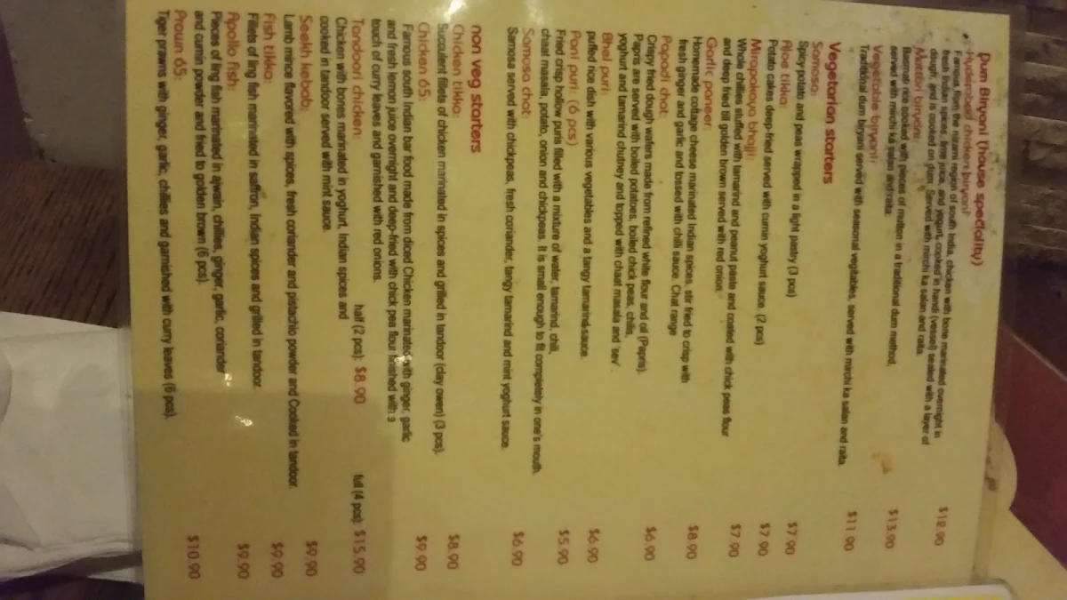 Menu, ROYAL PARADISE BIRYANI