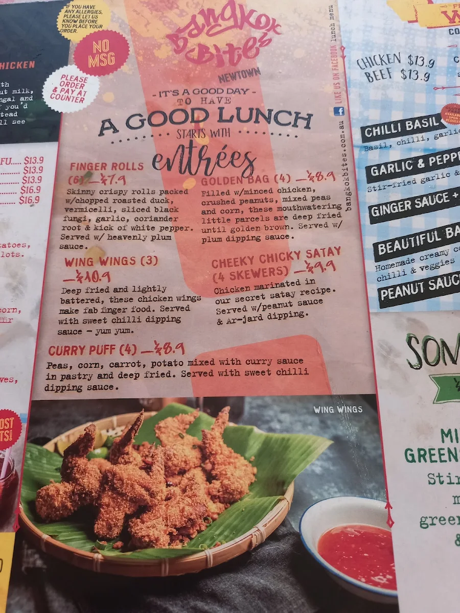 Menu, Bangkok Bites Newtown