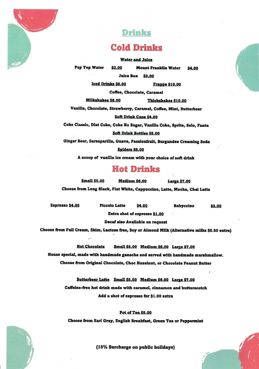 Menu, The Devil's Own Ice Creamery