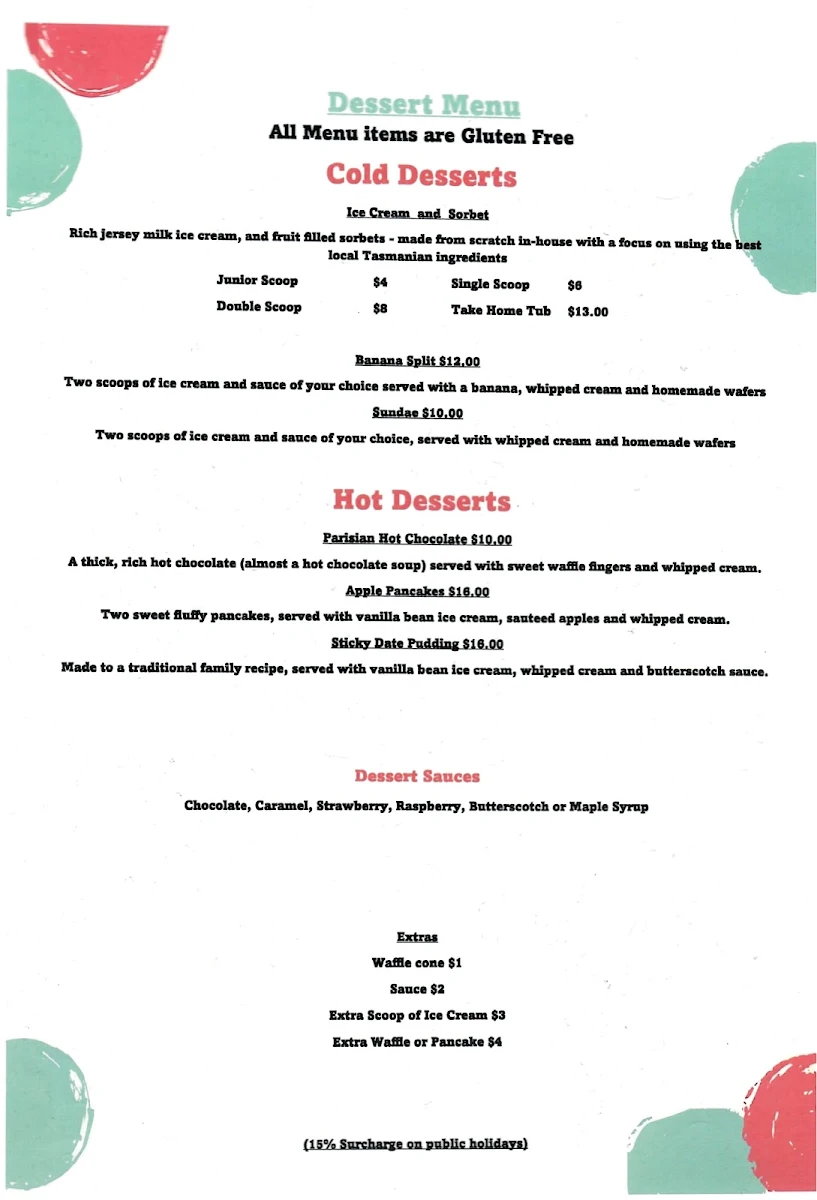 Menu, The Devil's Own Ice Creamery