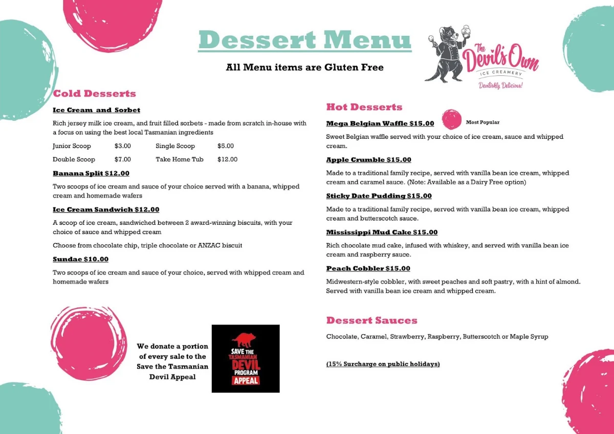 Menu, The Devil's Own Ice Creamery