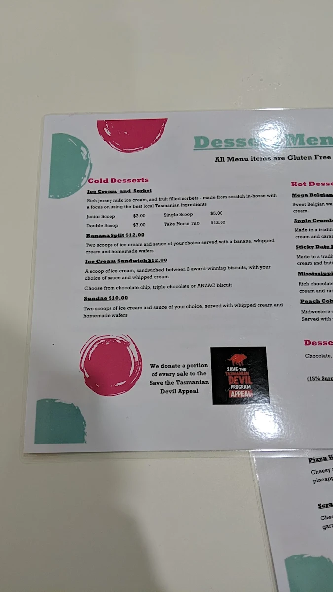 Menu, The Devil's Own Ice Creamery